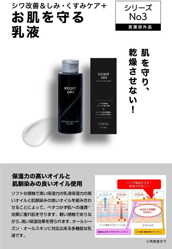 REQST DIO Men's Milky Lotion, Niacinamide Formulation, Wrinkle Improvement, Stains Dullness, Wrinkle Removal, 4.2 fl oz (120 ml), Quasi-Drug