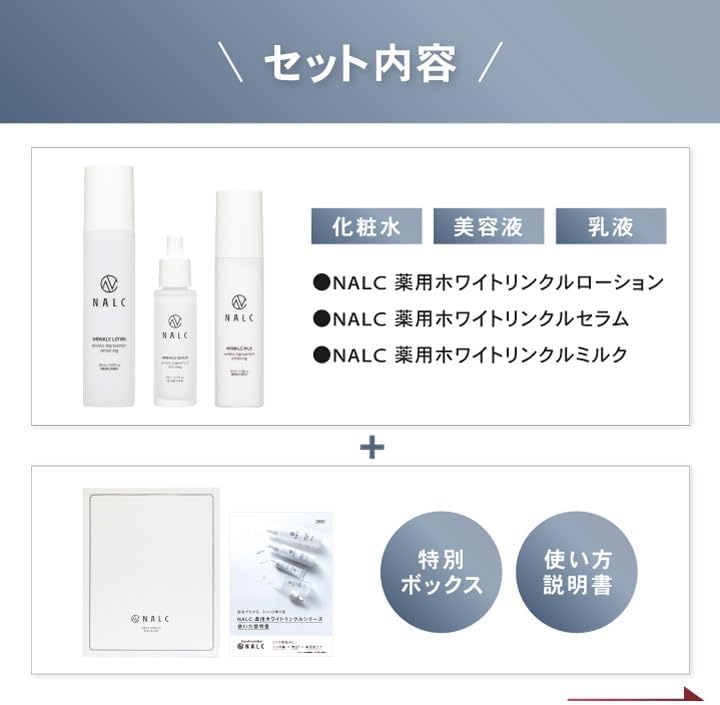 NALC Gift Set, Lotion, Milky Lotion, Serum, Niacinamide, Wrinkle Improvement, Whitening, White Wrinkle Series, Quasi-drug