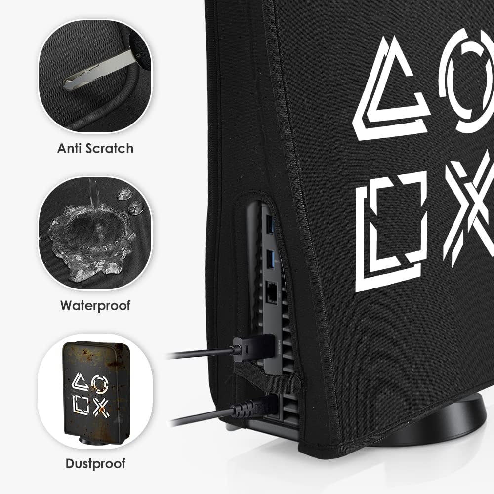 Wedorat PS5 Dust Cover Playstation 5 Game Console Case Skin Waterproof Washable Dust Cover Sleeve Accessories for PS5 Soft Clean Lining Dust Guard Black