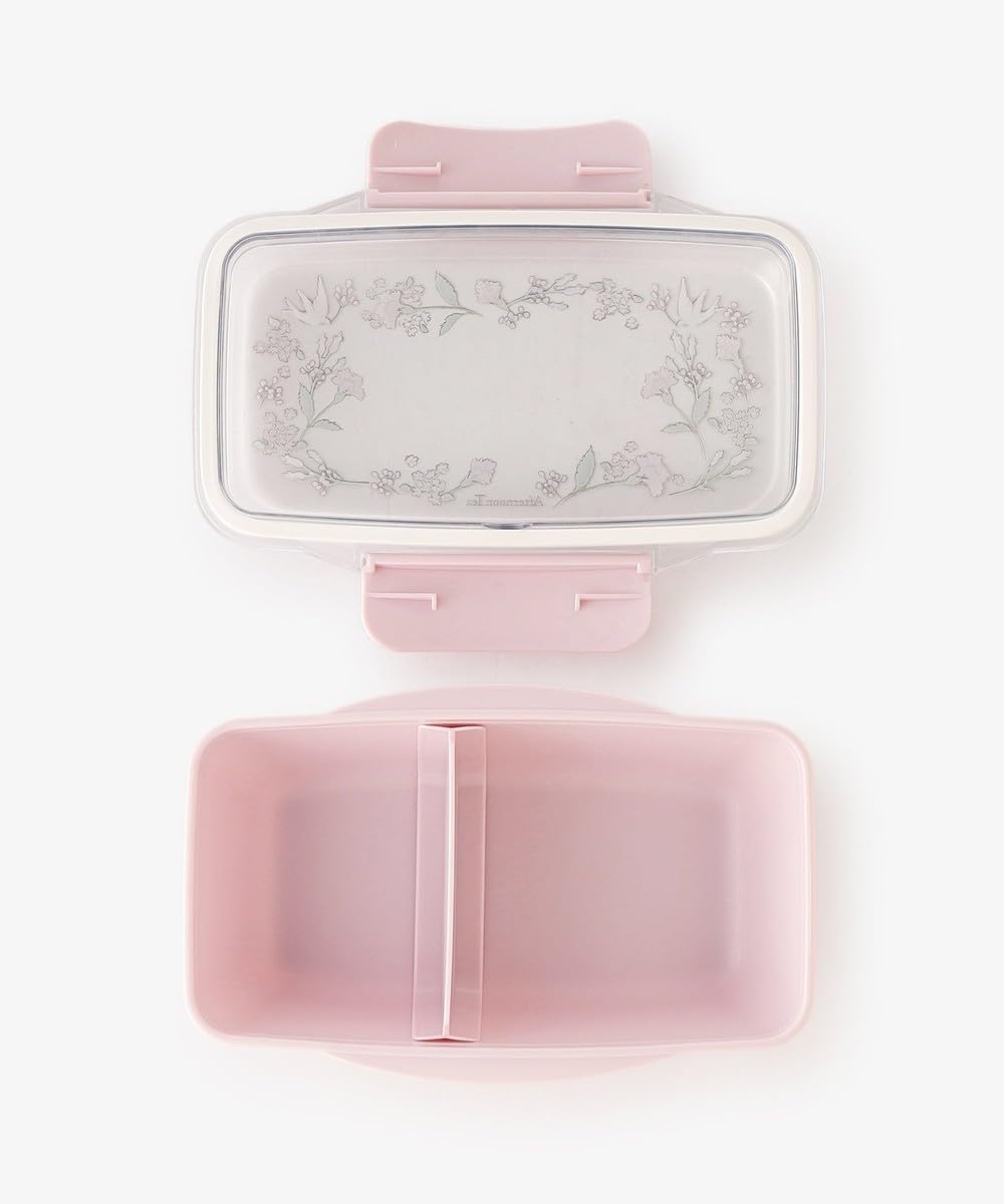 AfternoonTea LIVING JQ44 Flower Art Antibacterial 2-Point Locking Lunch Box, Pink