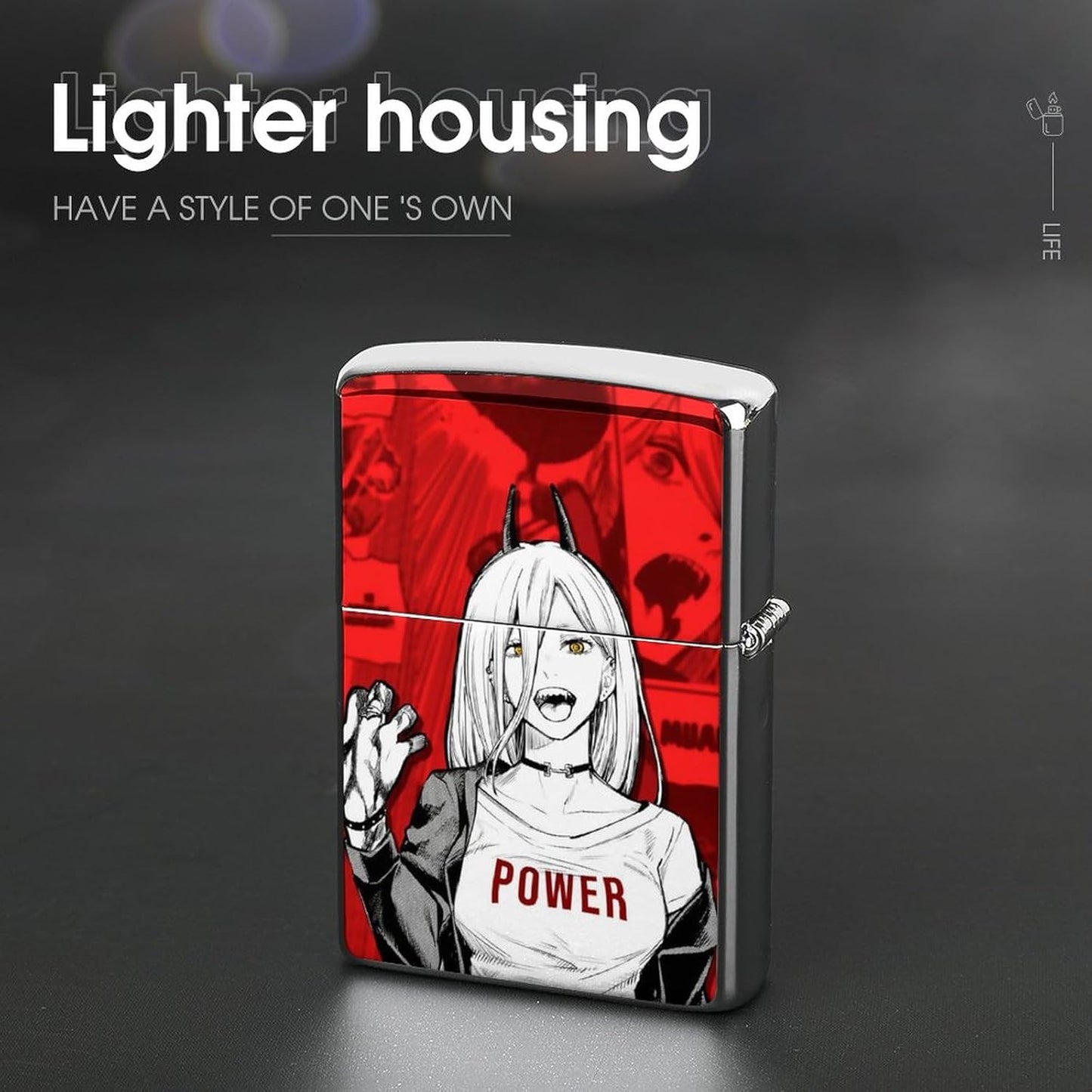 Zippo Lighter, Lighter Case, Outer Case, Chainsawman Anime Pattern, Surroundings, MoE Goods, Stylish, [Rust Proof, Aviation Metal Material, Abrasion-Resistant], Outer Protective Shell, Metal