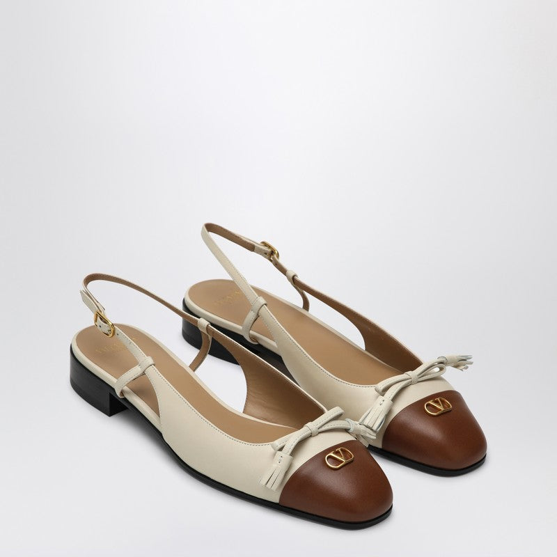 Valentino バター/タバコのバレンティーノガラヴァニバレットデュロイスリングバックバレリーナフラット - Image 4