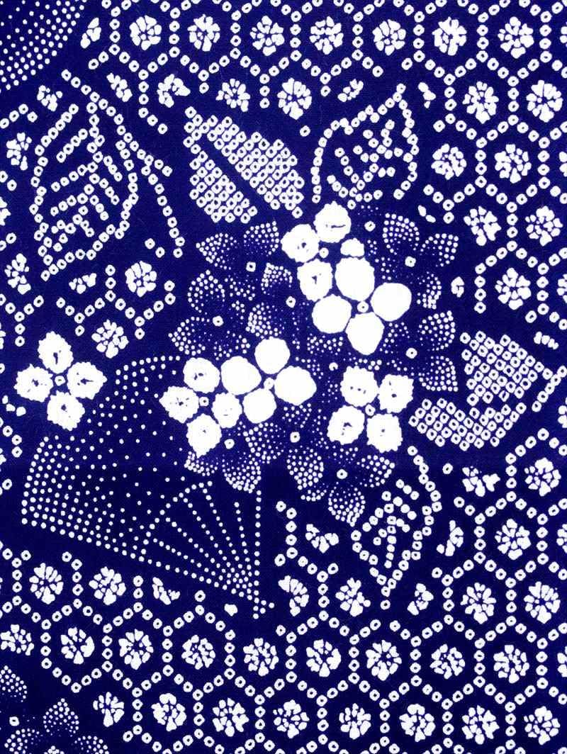 Yukata Fabric No.342, Dark Blue, Hydrangea, Turtle Shell Pattern