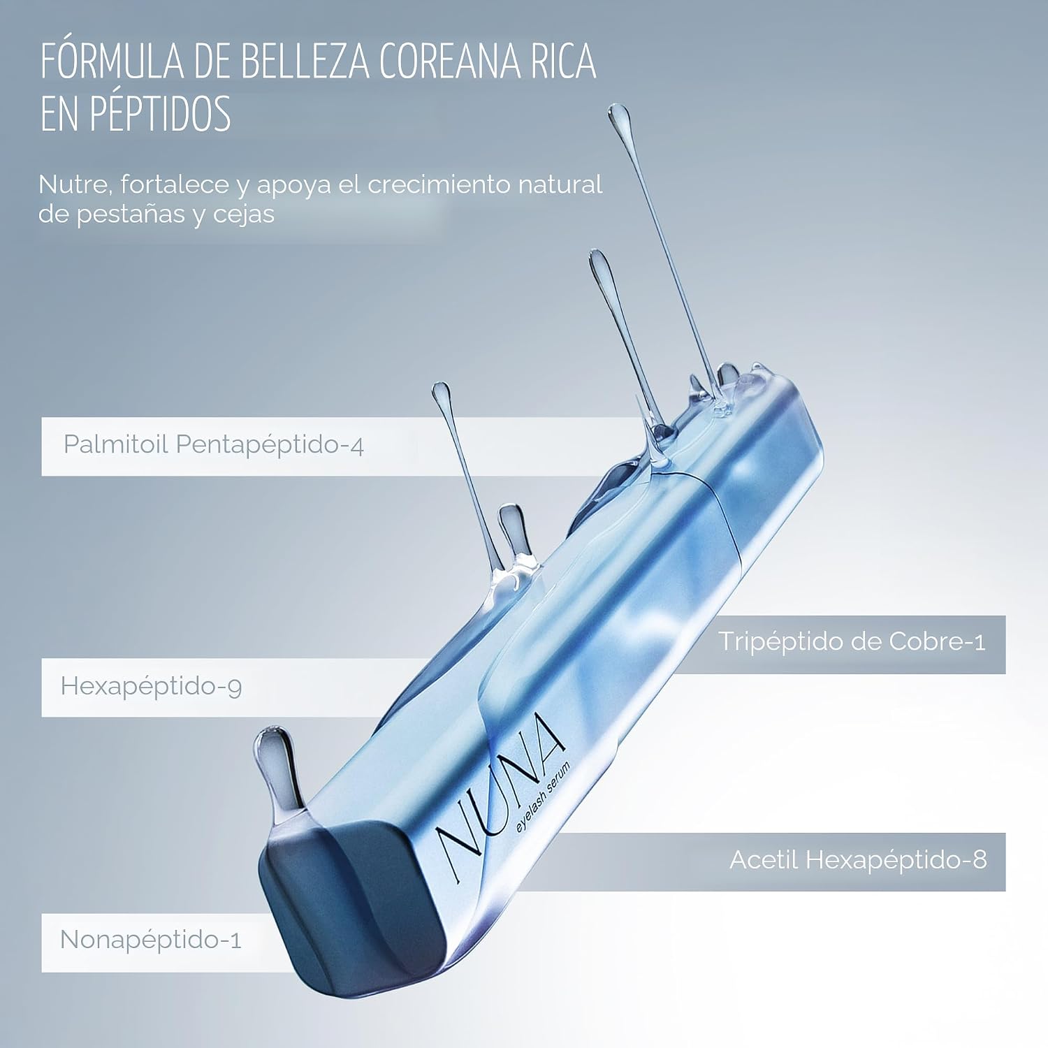 NUNA Suero de apoyo para el crecimiento de pestañas 6ml – Suero potenciador de pestañas y cejas para mujeres y hombres con biotina - Multi péptidos coreanos y extractos naturales – Promueve pestañas