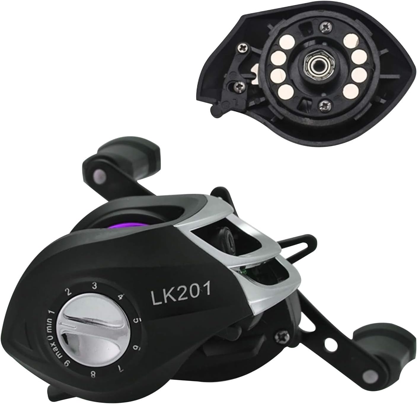 Bait Reel, Saltwater Fishing, Freshwater Fishing, Magnetic Brake, 7.2:1 Gear Ratio, 17+1BB, Maximum Drag Force, 17.6 lbs (8 kg), Bass Fishing, Fishing Reel, Lightweight, Left/Right Handle (Left