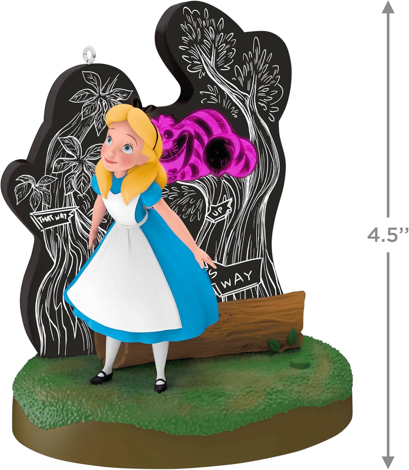Hallmark Keepsake Adorno navideño de Disney, Alicia en el país de las maravillas y el gato de Cheshire con luz, regalos para los fanáticos de Disney