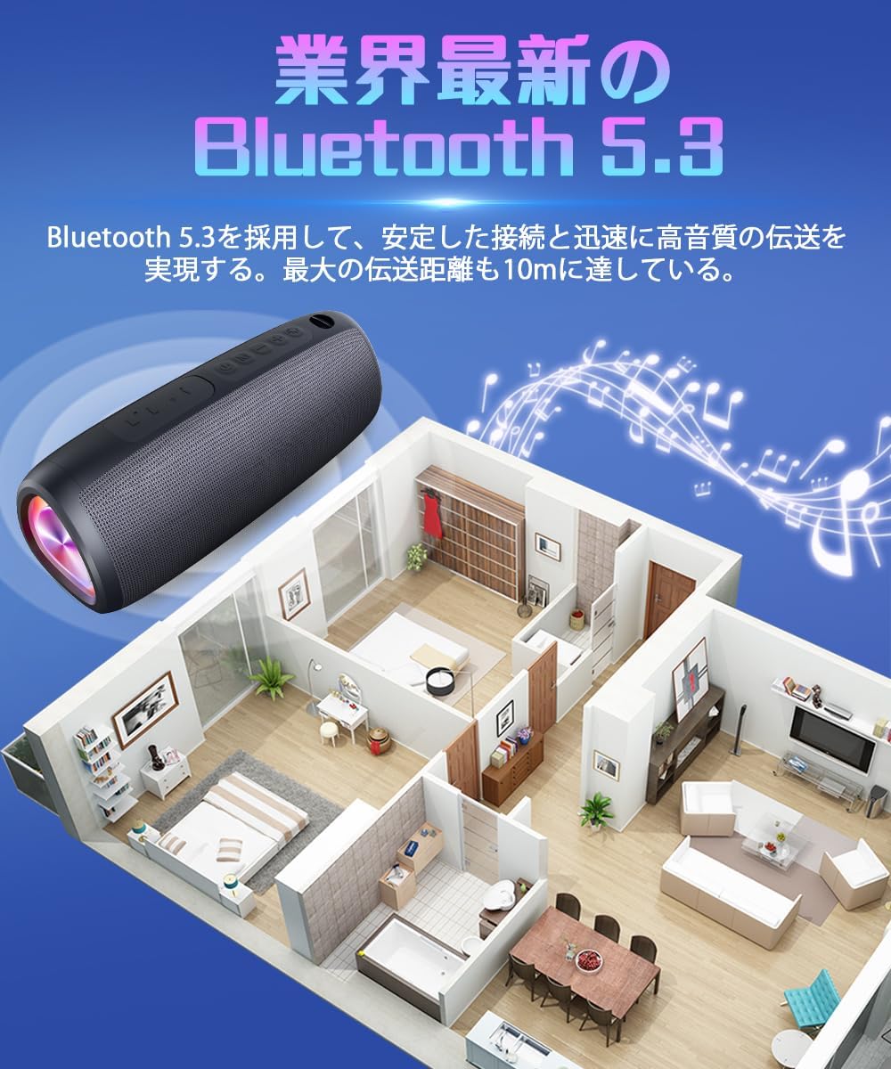 Bluetooth Speaker, Wireless Speaker, 24 Hours Continuous Playback, TWS Function, Type-C Rechargeable, Built-in Bluetooth/TF Card/Microphone, Hands-free Calling, Easy to Carry, Black, Japanese
