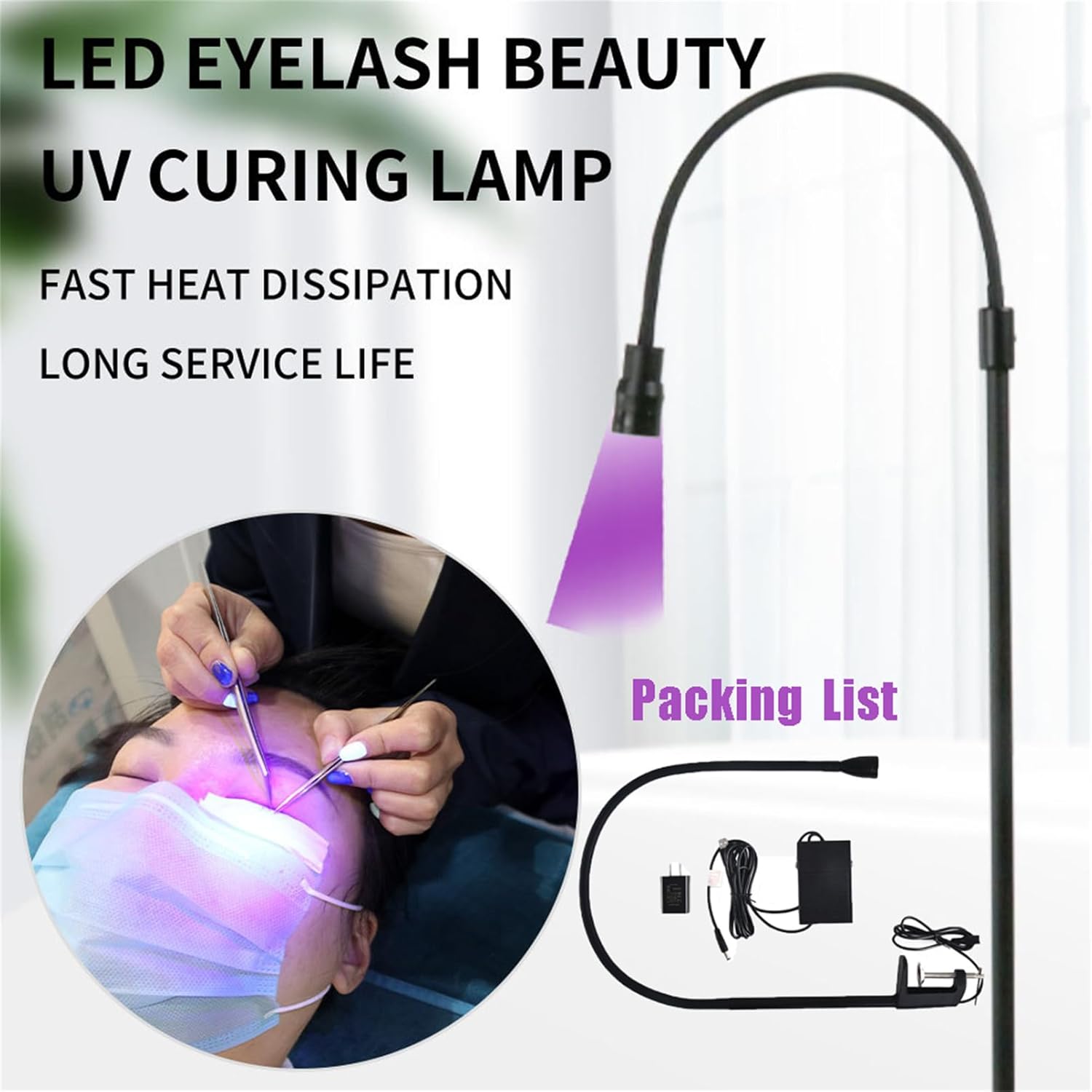 LED Light, Matsueku Dedicated Foot Switch, Allergy Reduction, Eyelash Extension, Speed Up Treatment, LED Glue Curing UV Light, Eyelash Magnification Lamp, UV Light, Eyelash Extension, Glue, Desk UV
