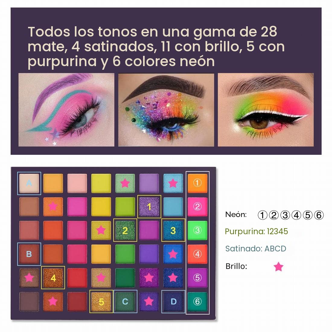 UCANBE EXOTIC FLAVORS - Paleta de maquillaje de sombra de ojos de neón – 48 colores de alta pigmentación – Juego de regalo de paleta de maquillaje de sombra de ojos con brillo mate arcoíris