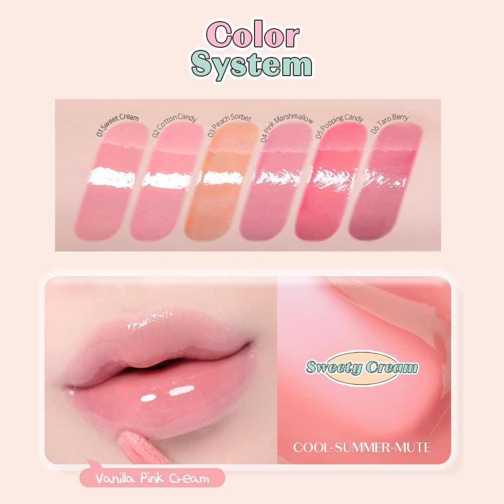 ETUDE Over Grow Gloss Sweetie Cream, 0.1 oz (2.8 g), Lip Gloss, Glossy, Luster, Purpuru Lipstick, Moisturizing, Oil Film