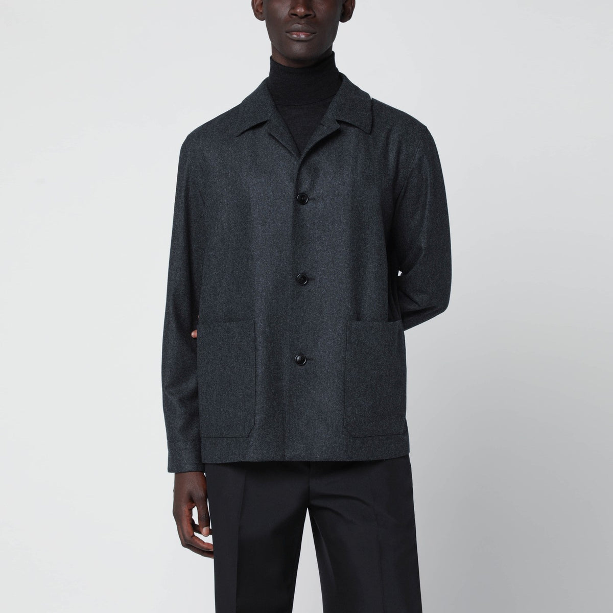 Zegna Zegna グレー ウール オーバーシャツ - Image 4