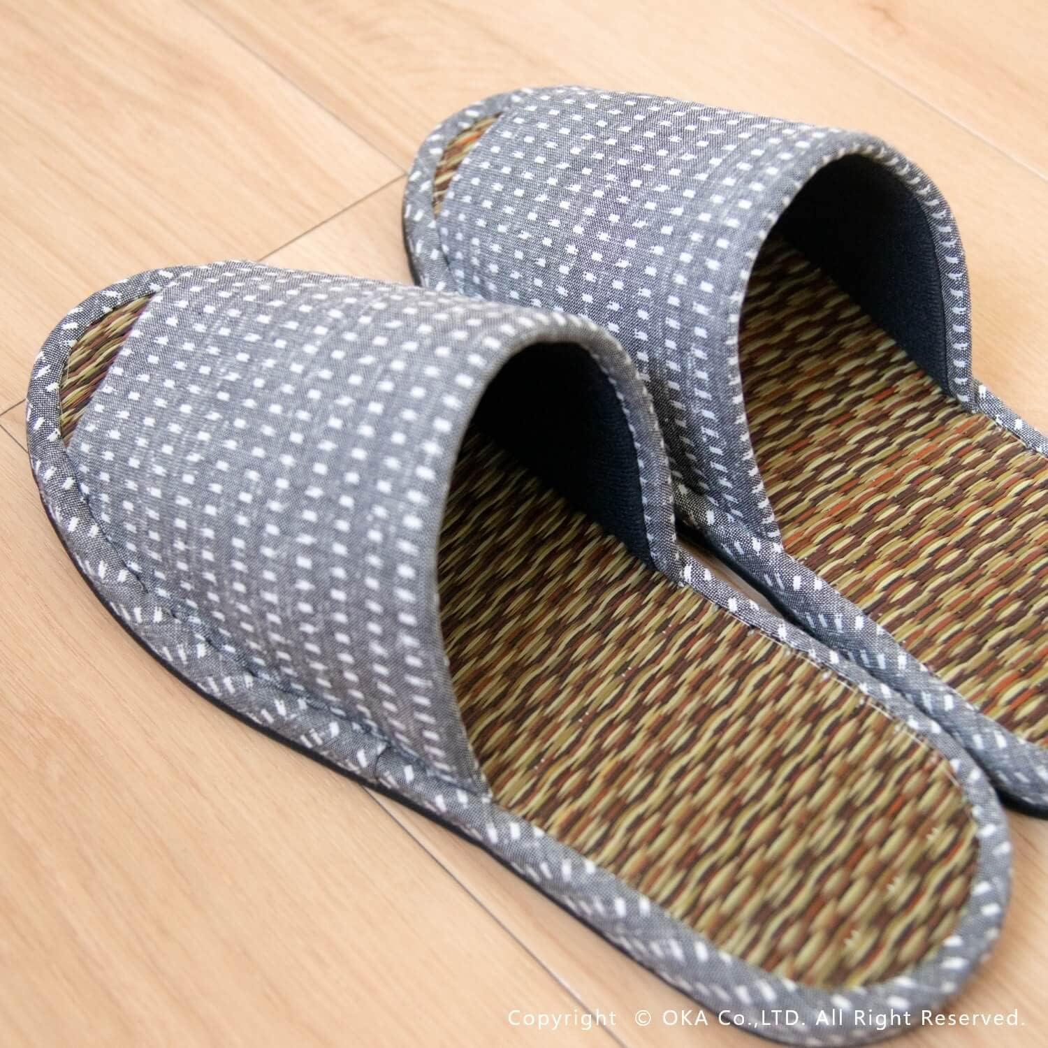 OKA Kurume Woven Tatami Slippers, Made in Japan, Size L, Gray