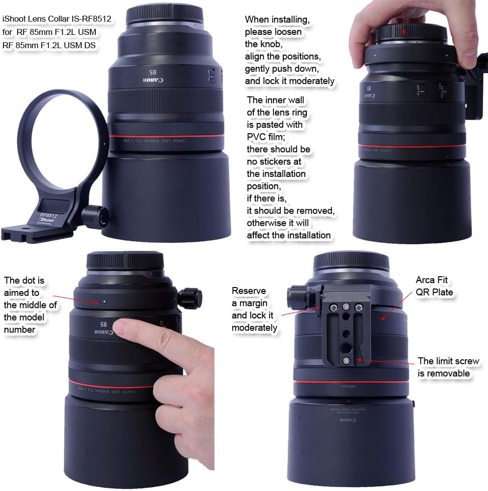 iShoot Camera Lens Ring Tripod Mount, Canon Lens Compatible RF 85mm F1.2L USM & RF 85mm F1.2L USM DS, Lens Support Collar, Lens Bracket Collar, Tripod Socket, Tripod Mount Ring, Support Vertical