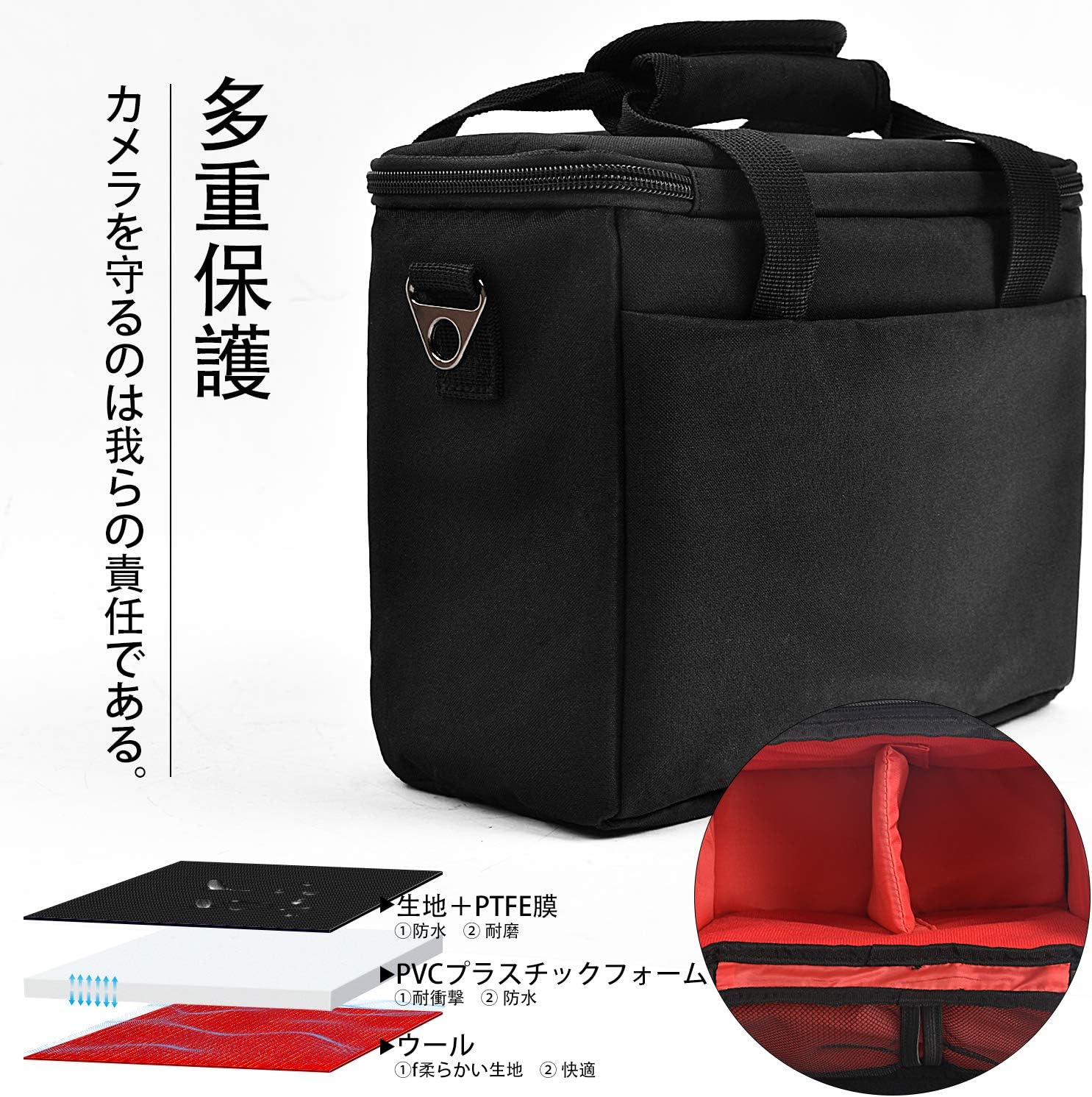 FOSOTO DSLR Camera Bag Shoulder Case for Nikon D3500 D5600 D7500 D610 Canon EOS 4000D 2000D SL3 T7 M50 M6 SX530 Fujifilm X-T20 and More Waterproof Nylon with Rain Cover Stylish Daily Bag (Black)