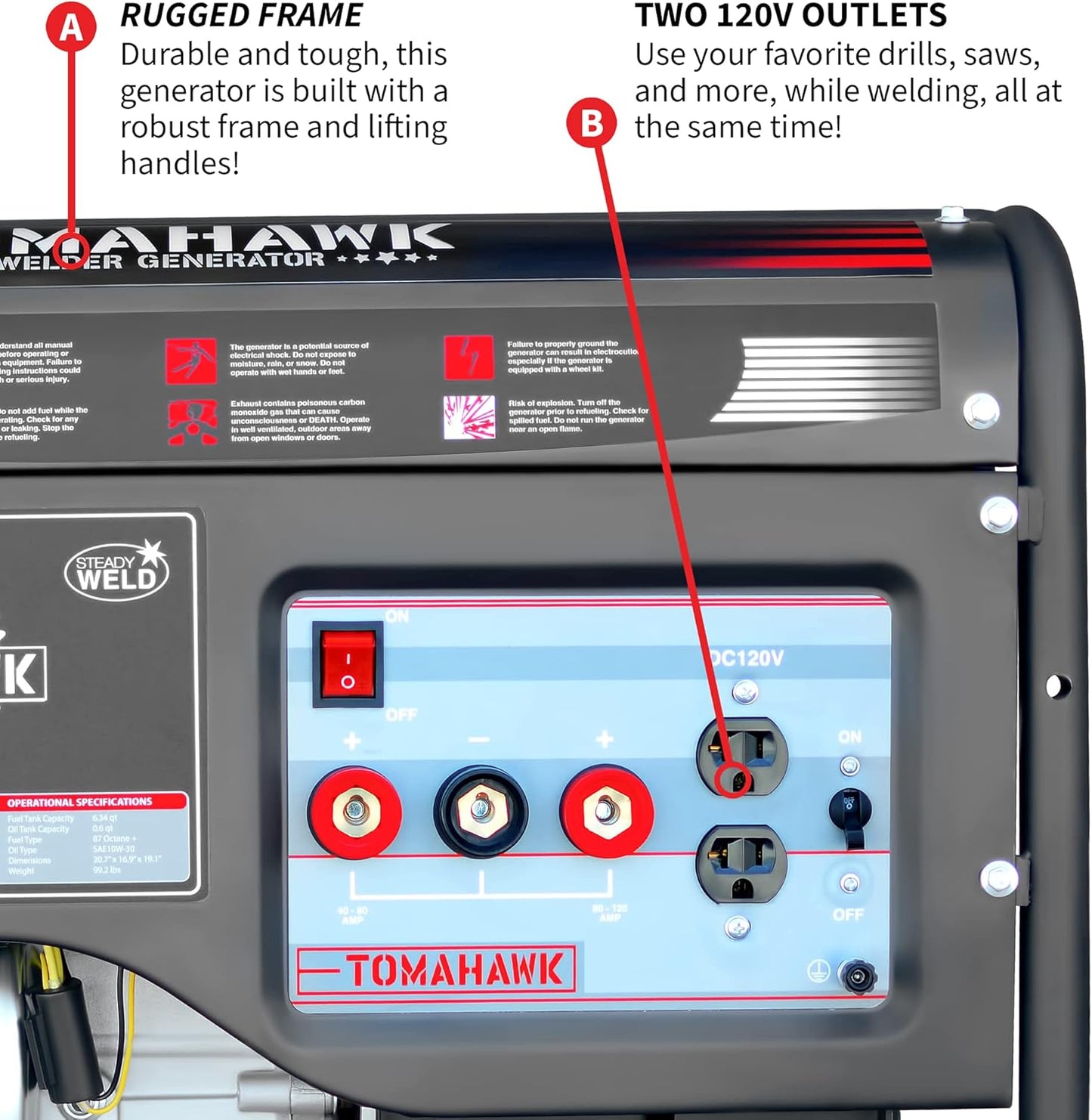 Tomahawk Power Welder Generator Rod Welder Engine Driving 120 Amp 7 HP Gasoline Portable 2,200 Watt Quiet Inverter Generator Engine