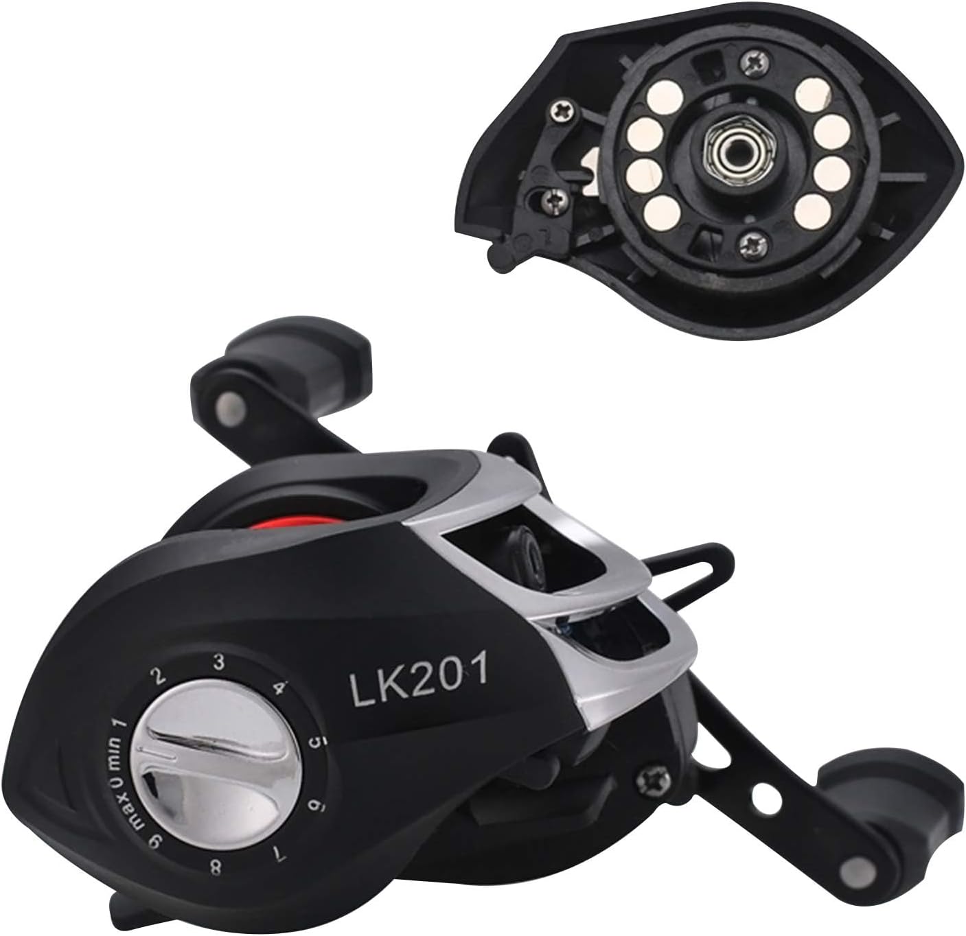 Bait Reel, Saltwater Fishing, Freshwater Fishing, Magnetic Brake, 7.2:1 Gear Ratio, 17+1BB, Maximum Drag Force, 17.6 lbs (8 kg), Bass Fishing, Fishing Reel, Lightweight, Left/Right Handle, Right