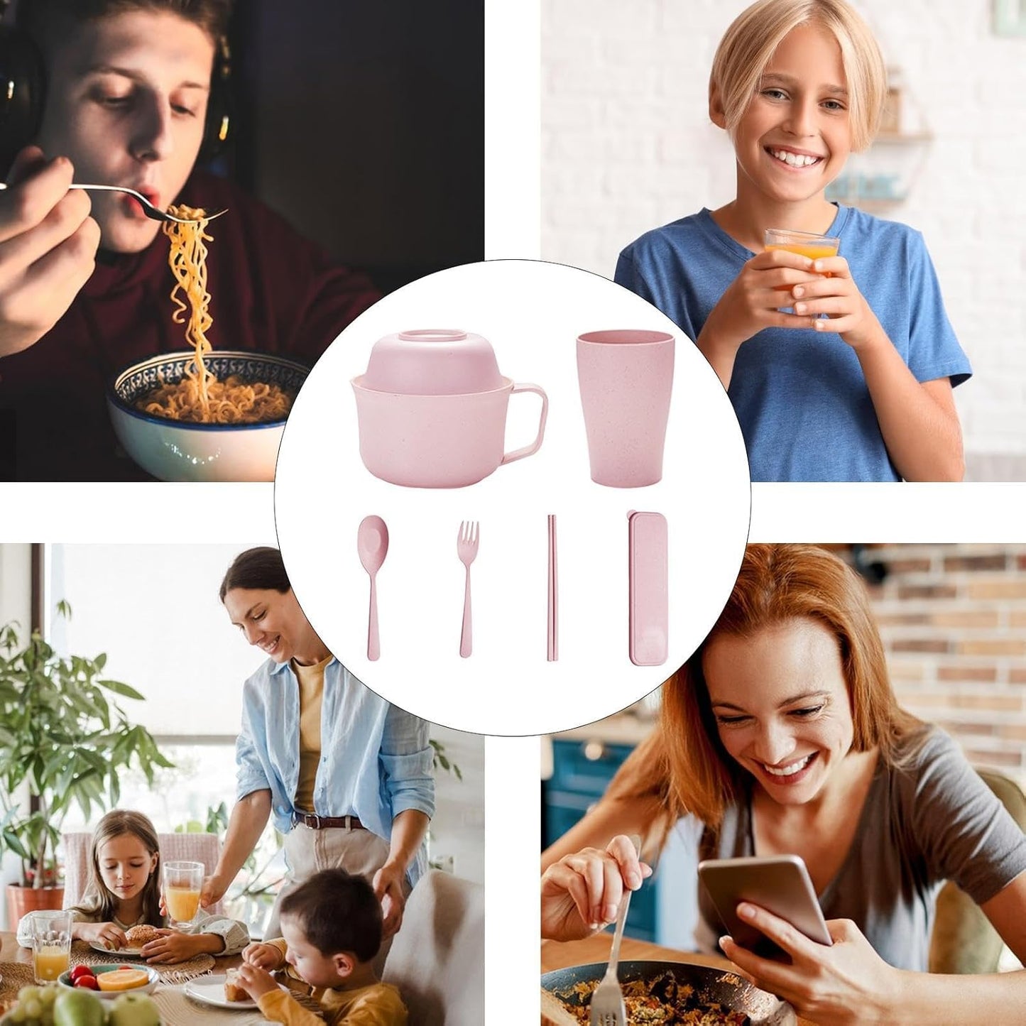 ラーメンボウルセット、ラーメンボウルクッカーセット - ラーメンボウルセットインスタントラーメン電子レンジボウルセット - ラーメン、フォー、うどん、そば、麺用の箸スプーン付きラーメン麺電子レンジボウルセット