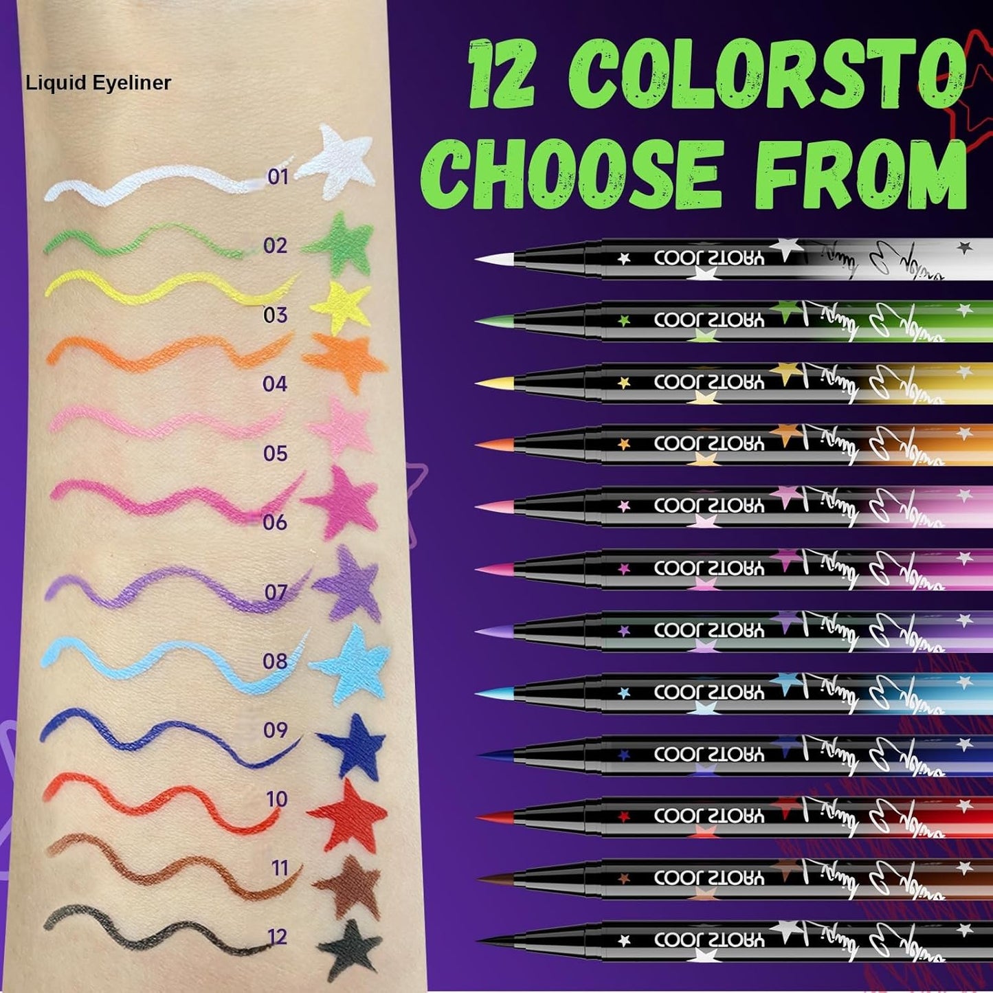 Liquid Eyeliner 12 Colors Wine Red, Olive, Pastel Color, Waterproof, Ultra Fine, Matte, No Falling, Quick Drying, Gel Pen, Cat Eye, For Beginners, 06# Pink