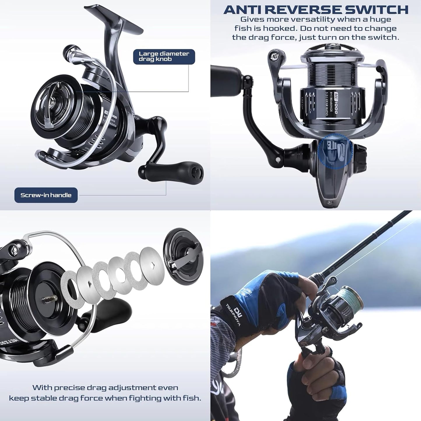 METIS Spinning Reel, 1000, 2000, 3000, 4000, 5000, Normal Gear, 5.2:1 Gear Ratio, Shallow Groove Spool Low End Model