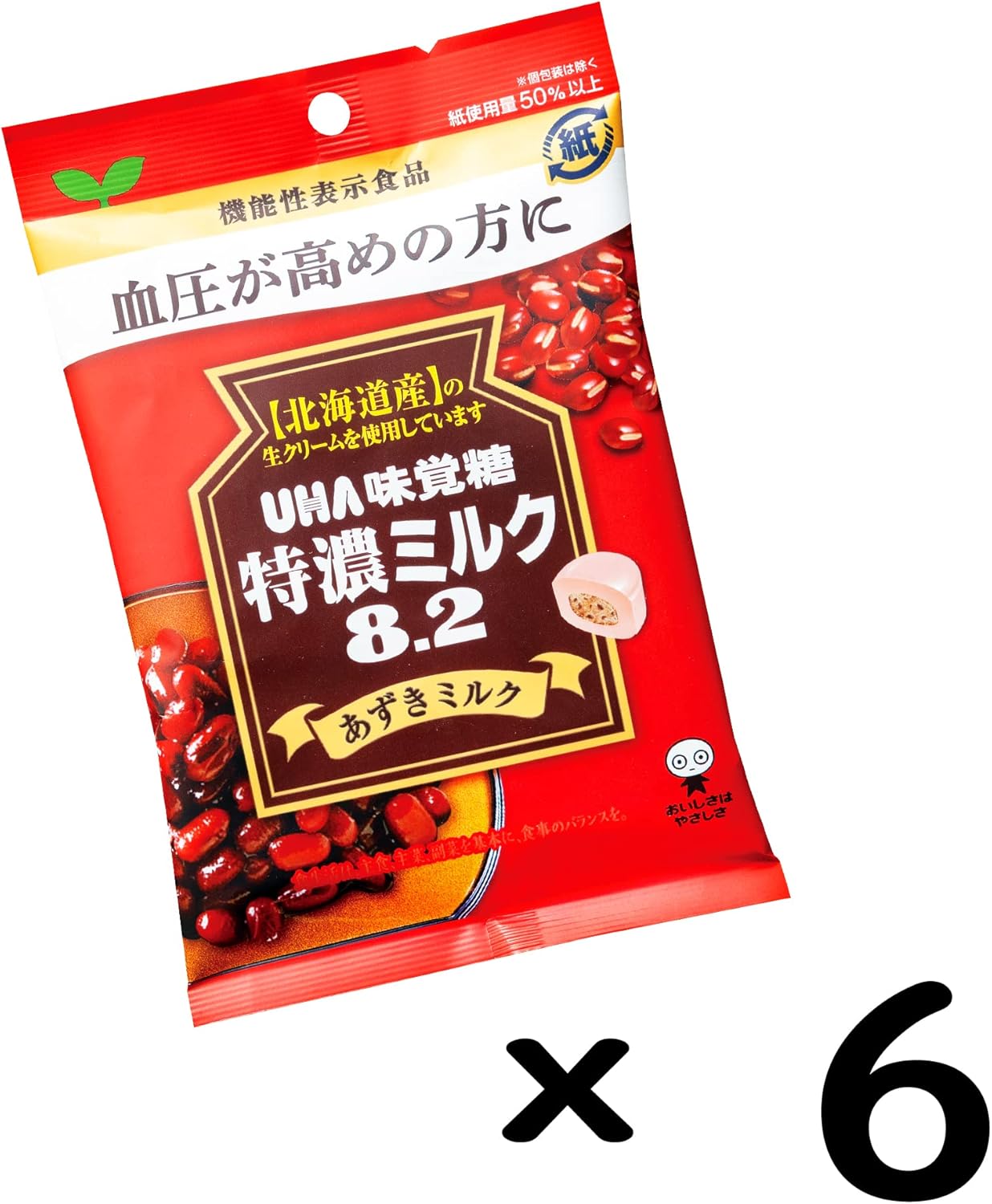 UHA Flavor Sugar Food with Functional Claims, Extra Rich Milk 8.2 Azuki Milk, 3.2 oz (93 g) x 6 Bags