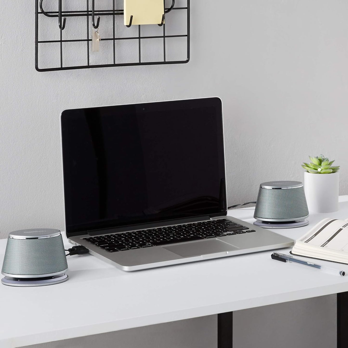 Basics Dynamic Sound Speakers, USB Connection, PC, Computer, Silver, 1 Set