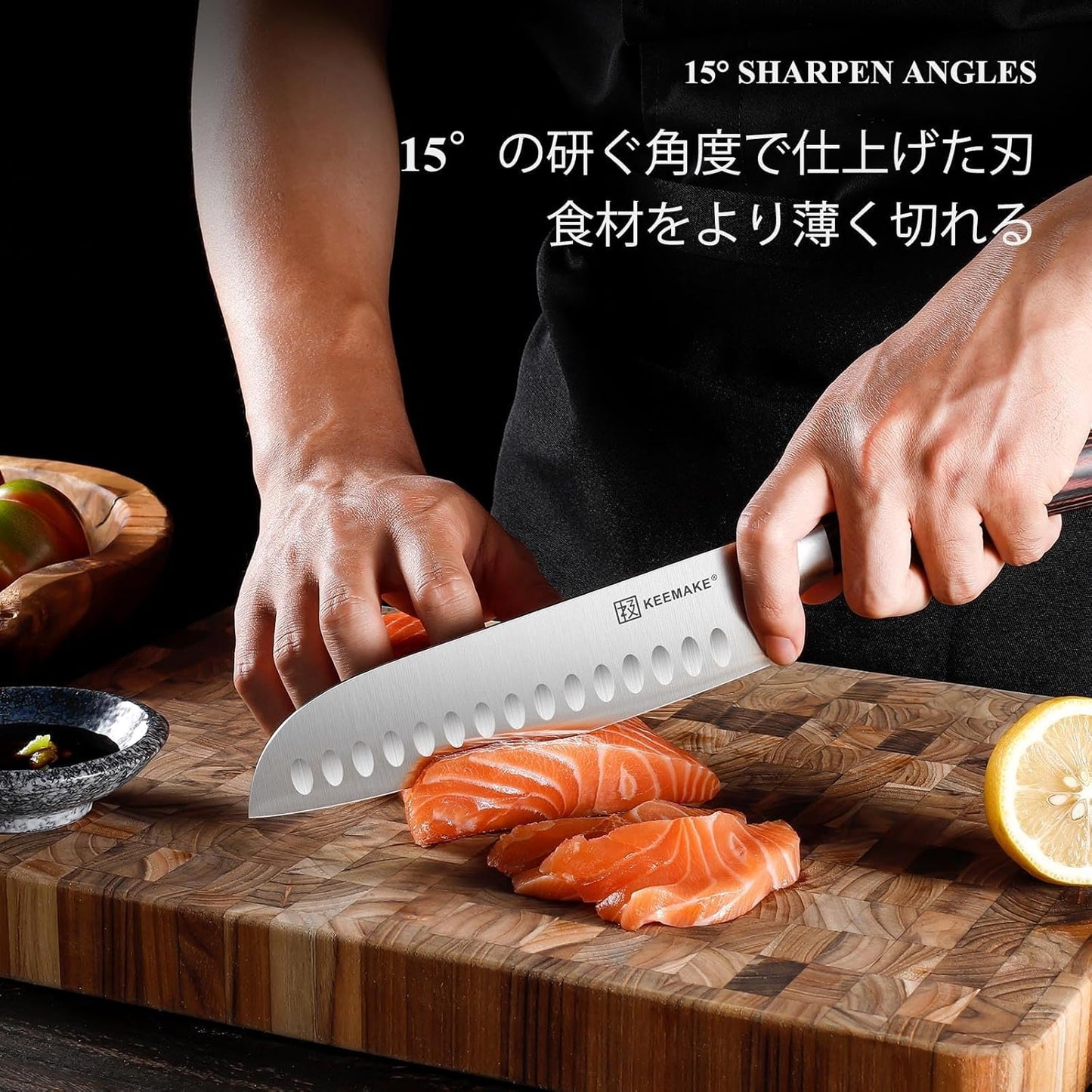 KEEMAKE Santoku Knife, Stainless Steel, 7.1 inches (180 mm), All-Purpose Knife, Multi-functional, Wooden Handle, Bread Knife, Carving Knife, Vegetable Cut, Fish, Cooking, Rust-Resistant, Gift (7.1