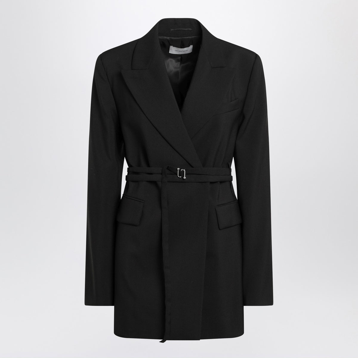 Sportmax SportMax Long Double Bestoded Black Jacket With Belt - Image 4