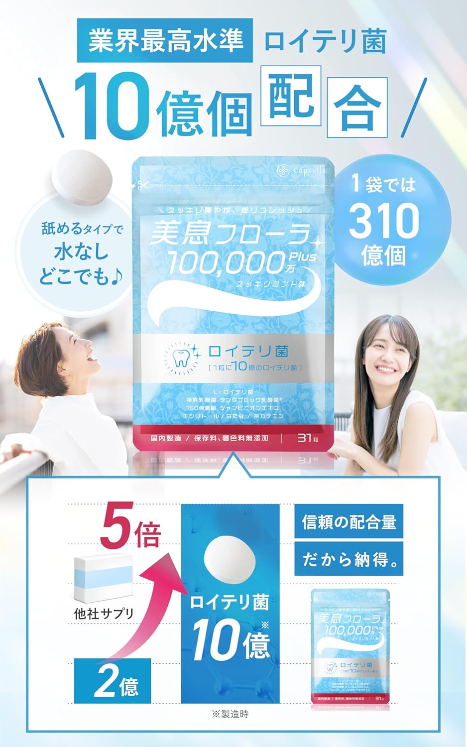 Lactobacillus Reuteri Tablet, Bi-Soku Flora 1 Billion+, [Supplement that can properly obtain live Lactobacillus Reuteri] (31-day supply)