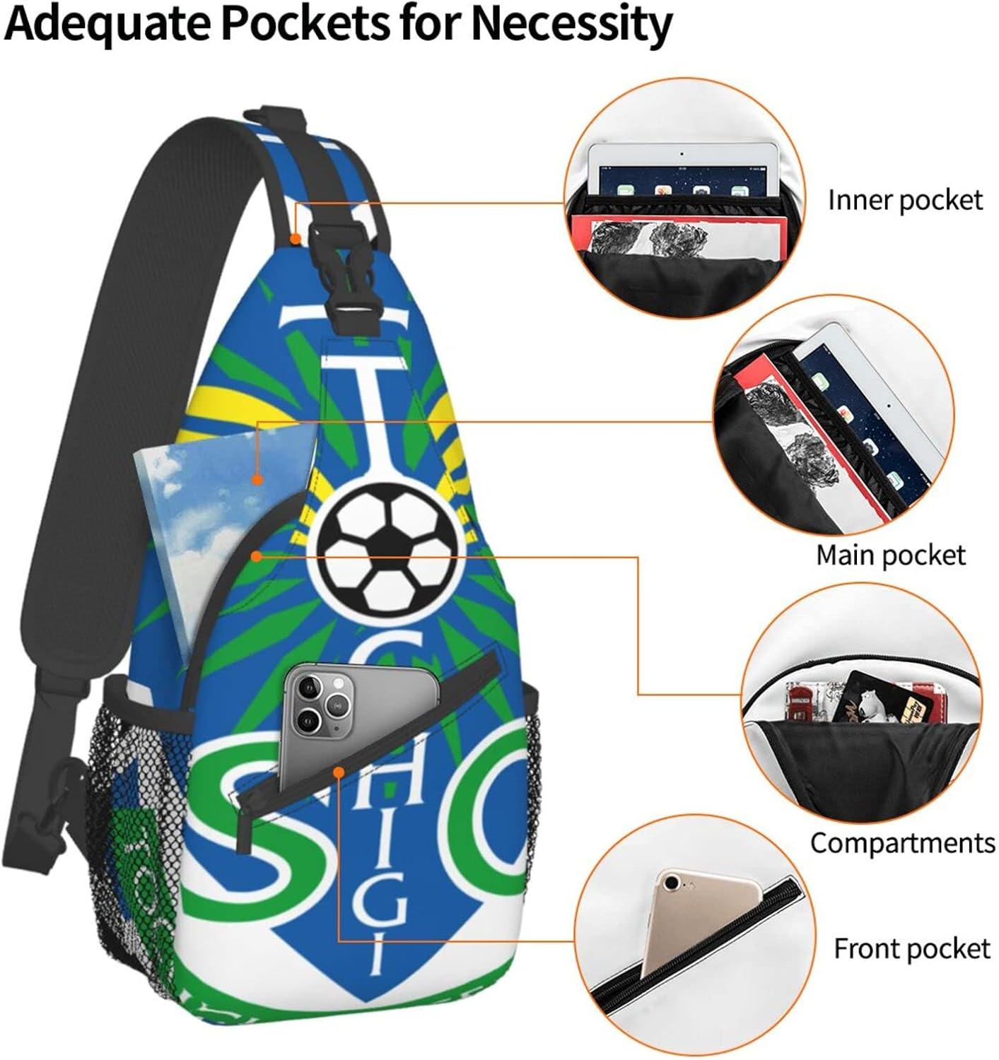 Tochigi Soccer Club Shoulder Bag, Large Capacity, Shoulder Bag, Crossbody Bag, Work Commute, School, Travel, Events, Anime, Moe Goods, Multifunctional, Lightweight, Unisex, Gift, Sports School Bag,