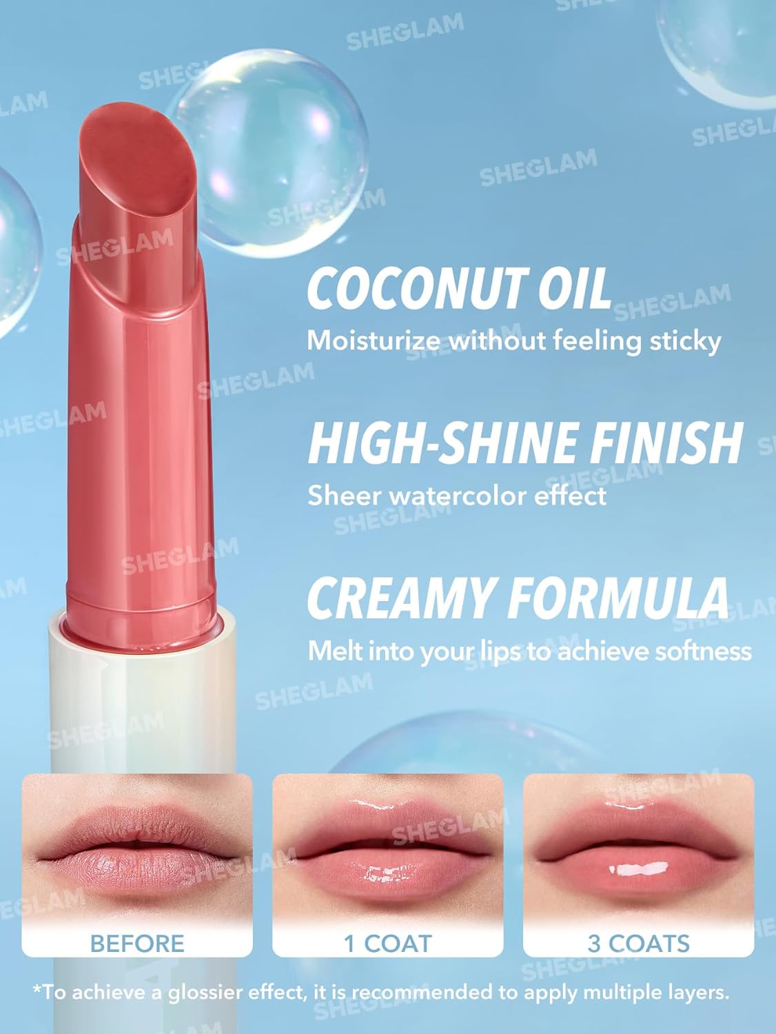 SHEGLAM PoutPerfect Moisturizing Solid Lip Gloss Non Sticky Lipstick with Coconut Oil Pink Flamingo
