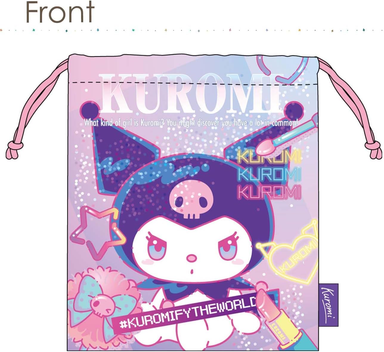 J's Planning Sanrio Drawstring Bag, Kuromi Trend, H8.3 x W7.1 inches (21 x 18 cm) FRK958
