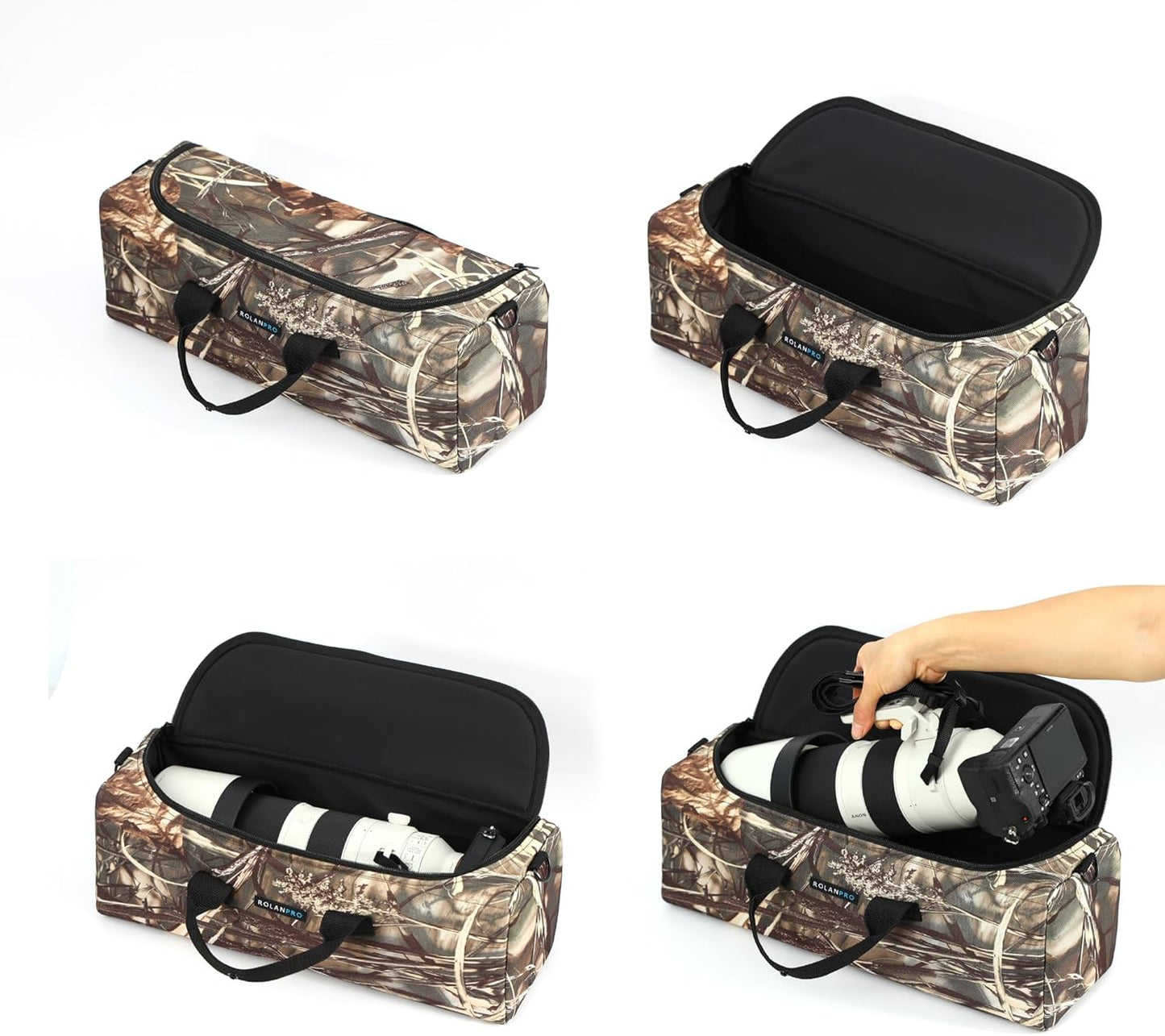 Rolanpro Telephoto Lens Camera Bag for Nikon 180-600mm/600mm F6.3 Camera Lens Pouch Case for Sony 200-600mm Canon 200-800 and More, Black, Camouflage