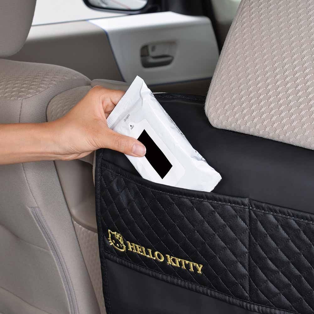 Seiwa Hello Kitty KT514 Car Kick Guard, Seat Stain Prevention, Storage Pocket, Rear Seat, Black & Gold Hello Kitty