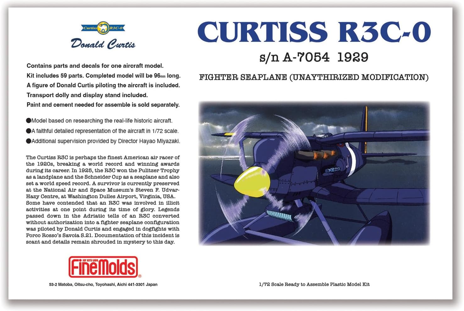 FineMold FJ2 Curtiss R3C-0 Non-Openly Seaplane Fighter 1/72 Scale Plastic Model
