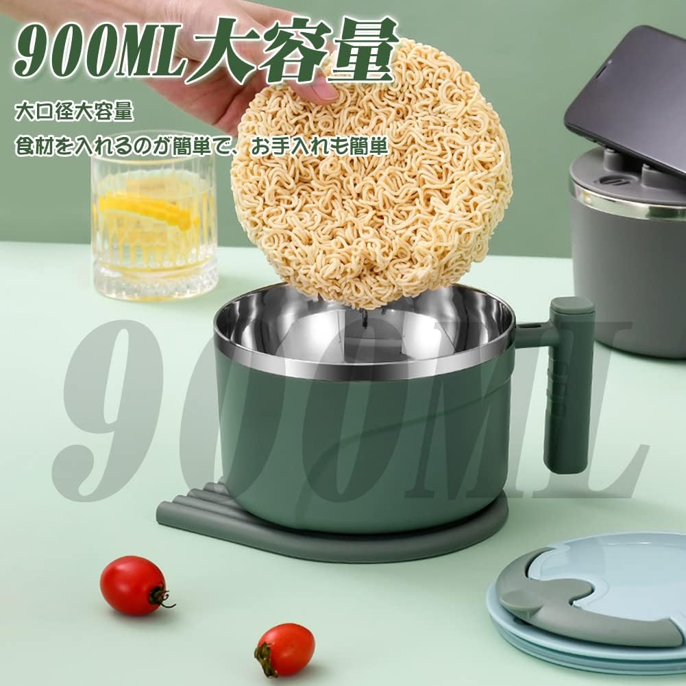 Aseech Ramen Bowl with Lid, Stainless Steel, Instant Noodle Bowl, Large Capacity, 30.5 fl oz (900 ml), Portable Convenient, Soup Bowl, Ceramic Bowl, Home Tableware, Noodle Bowl with Lid, Instant Ramen