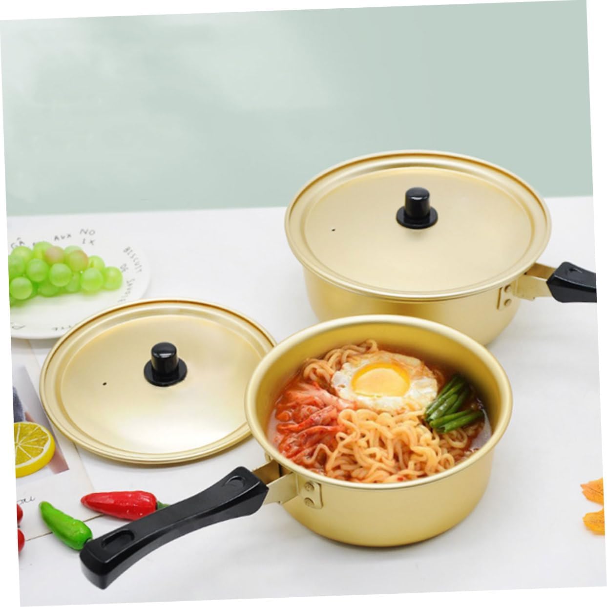 MERRYHAPY Ramen Pot Soup Bowl Stock Pot with Lid Salad Bowl Korean Stock Pot Udon Bowl Pour Saucepan Instant Ramen Pot Stew Pan Korean Cookware Japanese Rice Bowl Lid