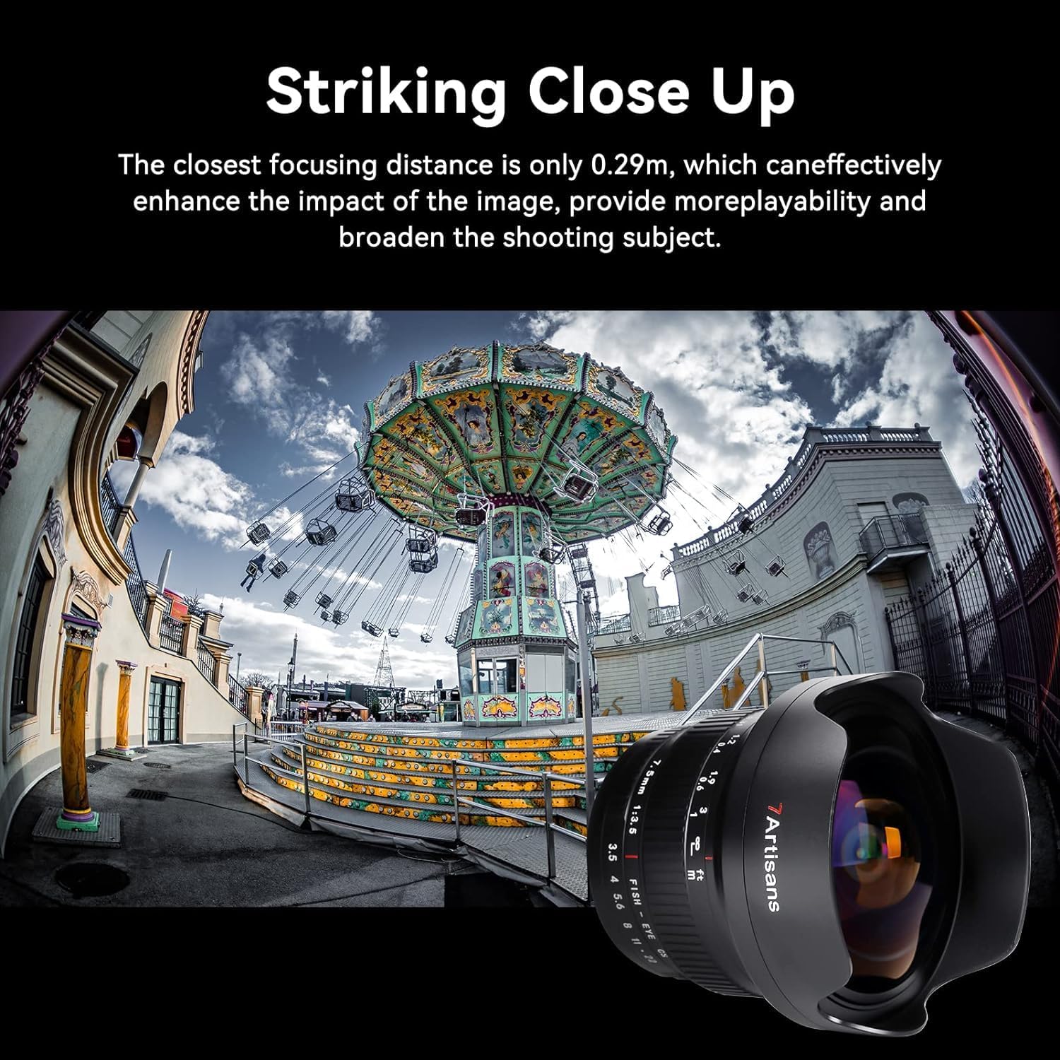 7artisans MF 7.5mm F3.5 APS-C 205° Super Wide Angle Manual Fisheye Lens for Canon EF DSLR Lens 80D 200D Black