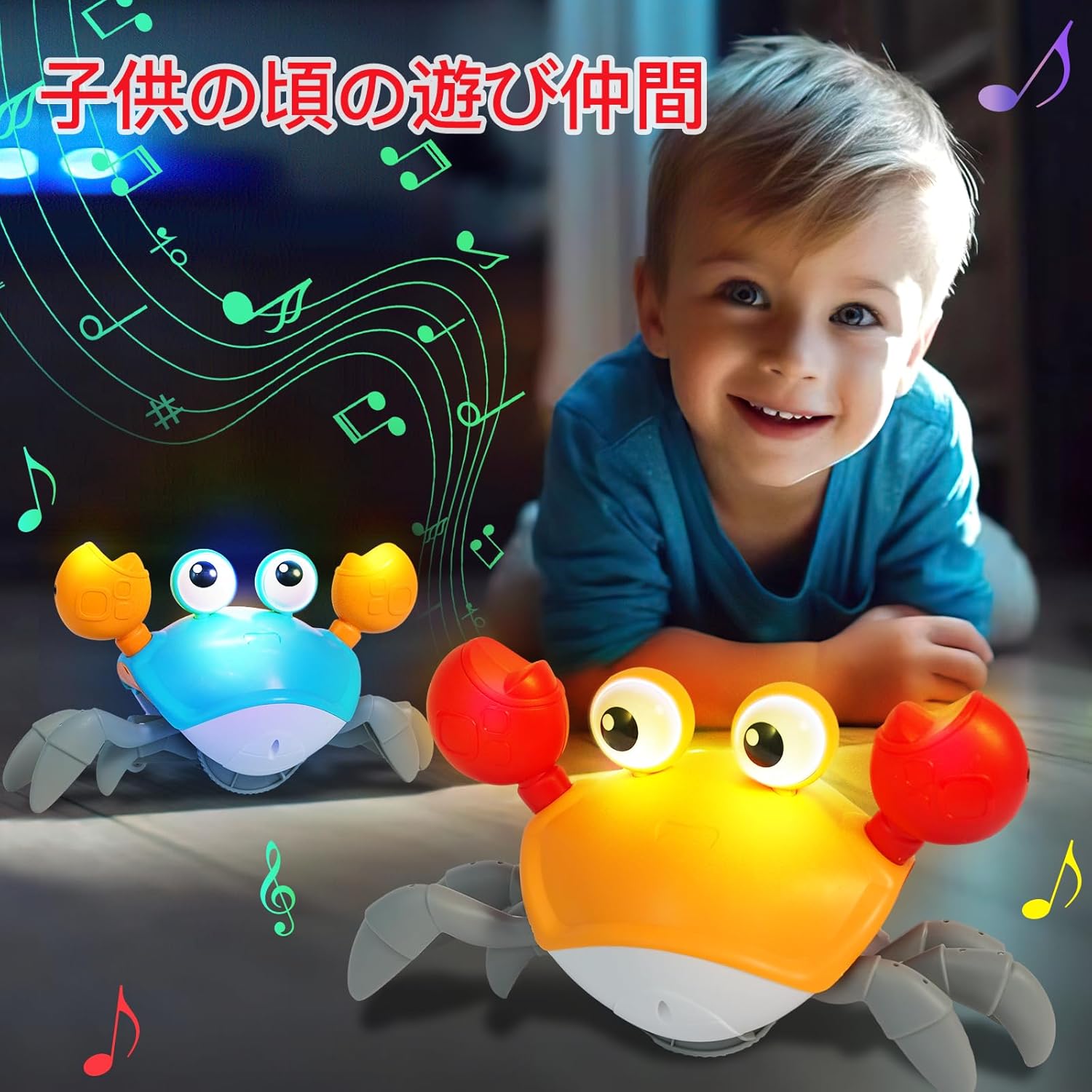 Musical Crawling Crab, Simulation Crab Toy, Automatically Avoids Obstacles, Interactive Learning and Development Toy, with LED Light, USB Rechargeable