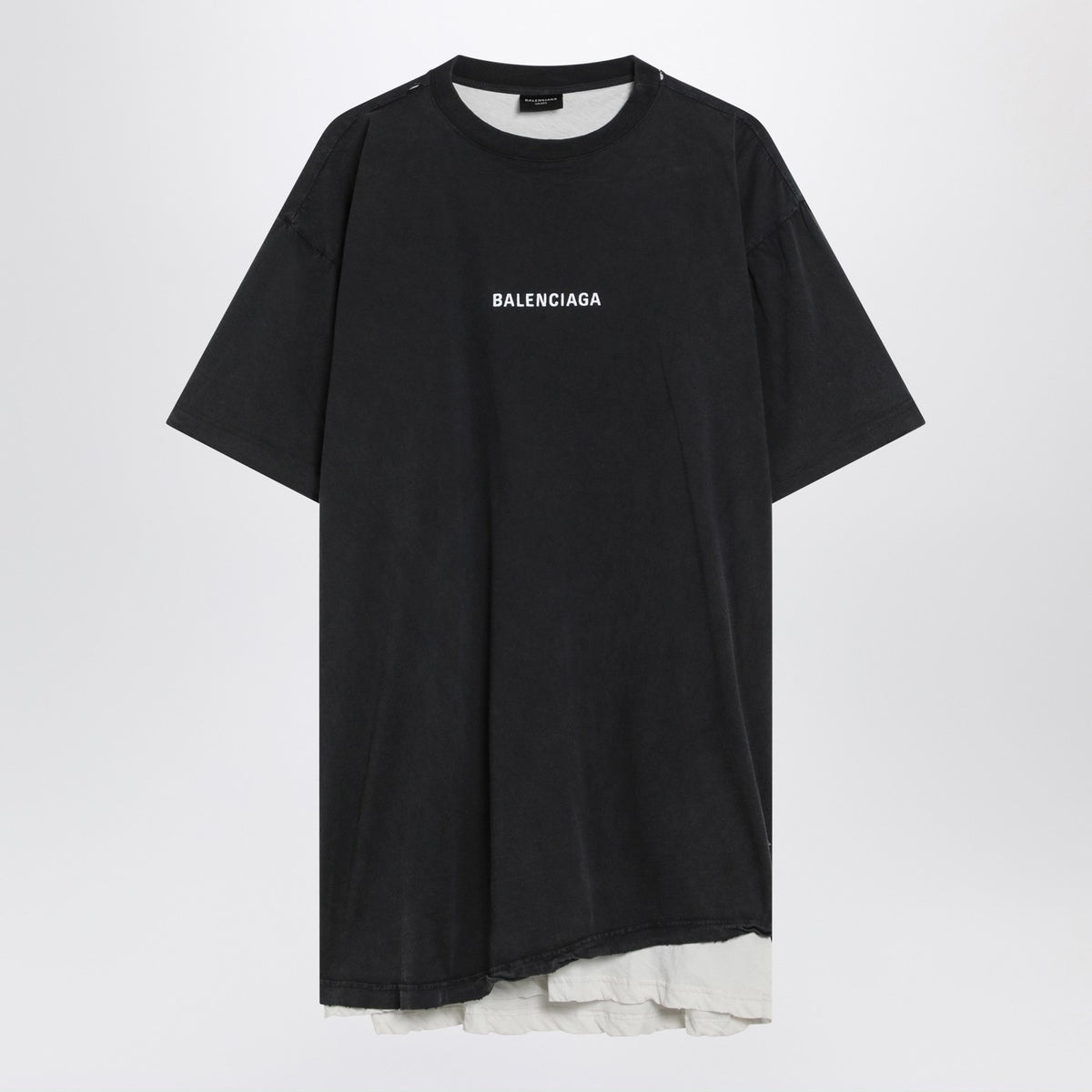 Balenciaga バレンシアガは黒いダブルバレンシアガバックTシャツをフェードしました - Image 4