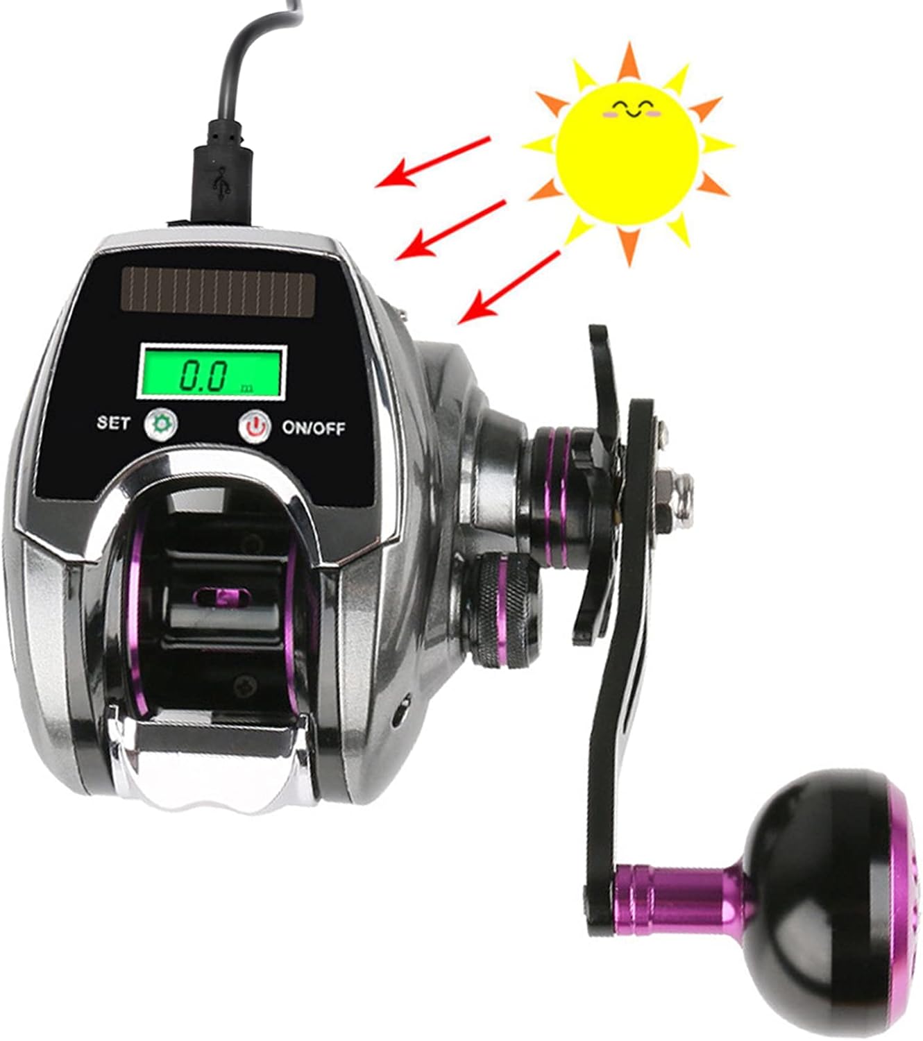 Bait Reel, 6+1BB 8.0:1 Ratio Digital Display Baitcasting Reel with Solar Charging System High Speed Fishing Reel with Line Counter