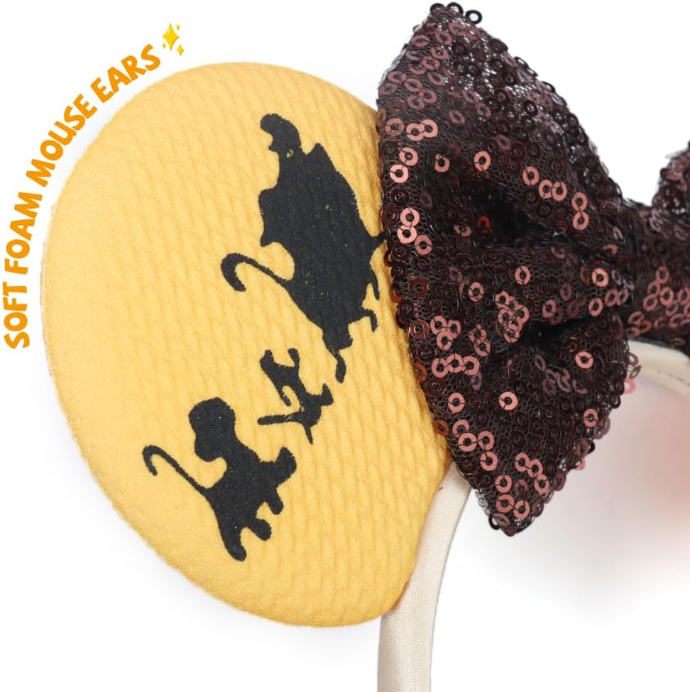 ETLUK - Diadema con orejas de ratón, orejas de animal con lazo de lentejuelas para mujeres y niñas, orejas de parques para accesorios de cosplay, fiesta (León)