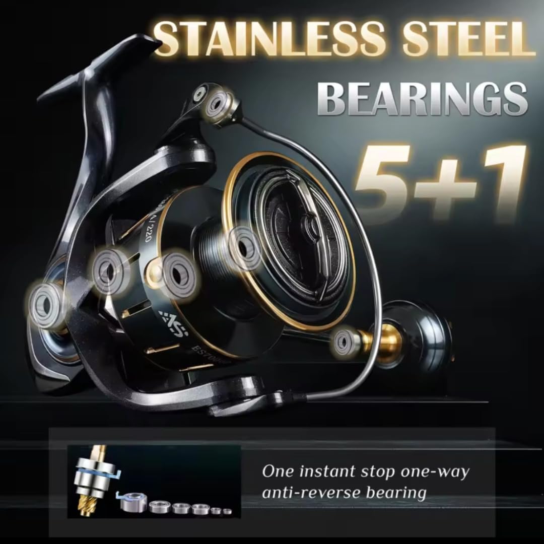 Fi's+7 SWスピニングリール 5000 3000 最大ドラグ力10kg ギア比5.1:1 左右交換 ねじ込み式ハンドル 5+1BBボールベアリング オフショア ショア サーフ 多魚種対応 海水 [並行輸入品]