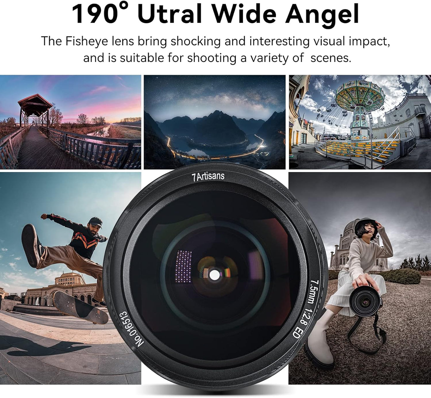 7artisans 7.5mm f2.8 Mark II APS-C Fisheye Lens Wide Angle Manual Fixed Lens Canon Eos-M1 Eos-M2 Such as Canon Eos-M3/M5/M6/M10/M50