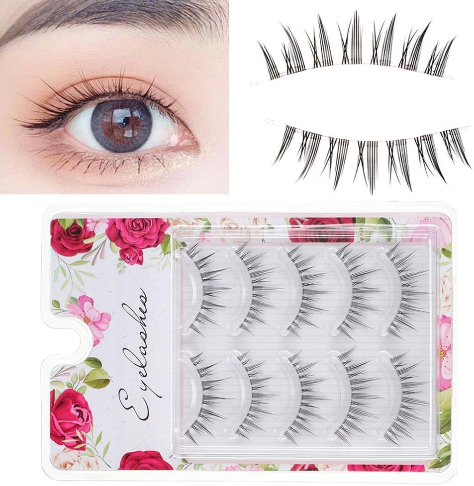 False Eyelashes 5 Pairs Thin Transparent Stem Natural Faux False Eyelashes Beginner Makeup Tools Handmade Ultra Light Eyelashes