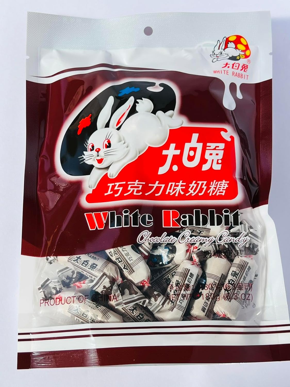 Large White Rabbit Chocolate Flavor Milk Candy (Chocolate Flavor), 6.3 oz (180 g), Large White Rabbit Chocolate Flavor