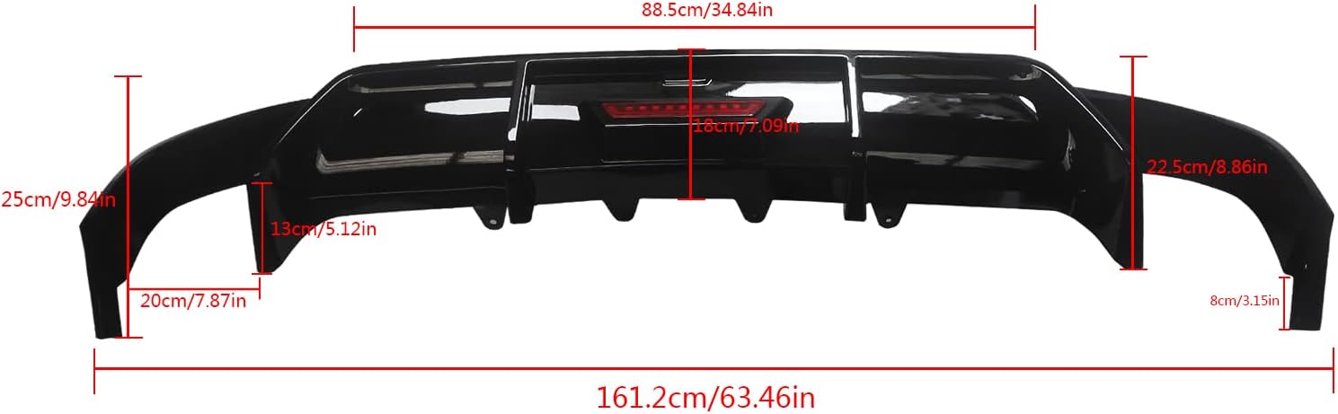 CARIG Camry Rear Diffuser, Toyota Camry WS/WS Leather Package for 2018-2023 Vehicles, Rear Pan Bar Spoiler, Rear Pan Bar Diffuser, LED Brake Lamp, ABS Painted, Glossy Black, Genuine Parts, Custom Car