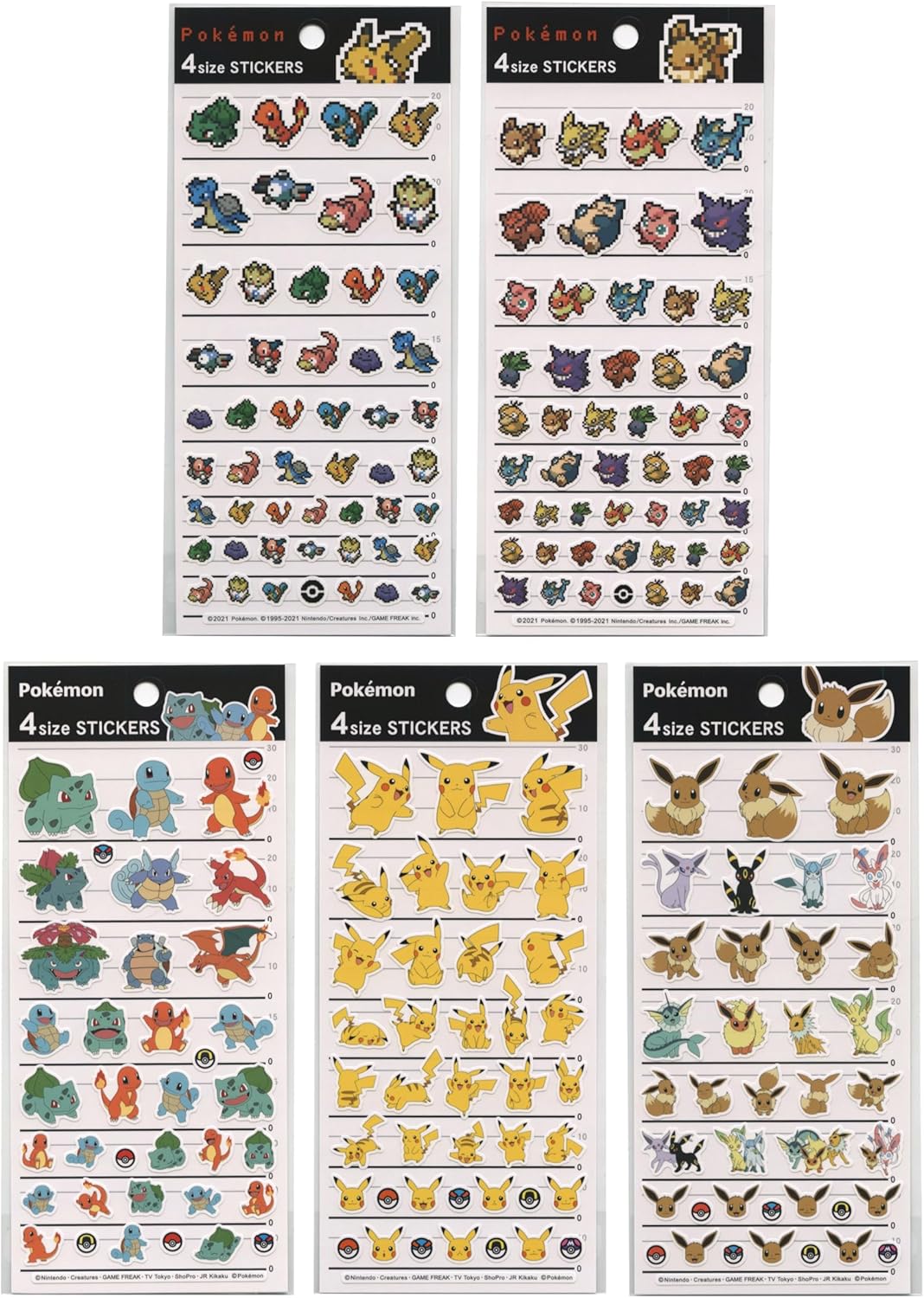 Kamio Japan Pocket Monster 4 Size Stickers Pikachu Pixel Art [007221]