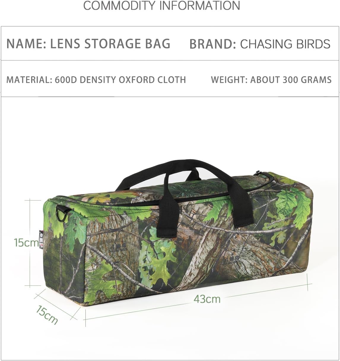 CHASING BIRDS Camouflage Waterproof Camera Bag SLR Storage Backpack for Canon RF 200-800 Sony 200-600 NIKON Z 180-600 mm etc Portable Handheld Storage Bag (Dark)