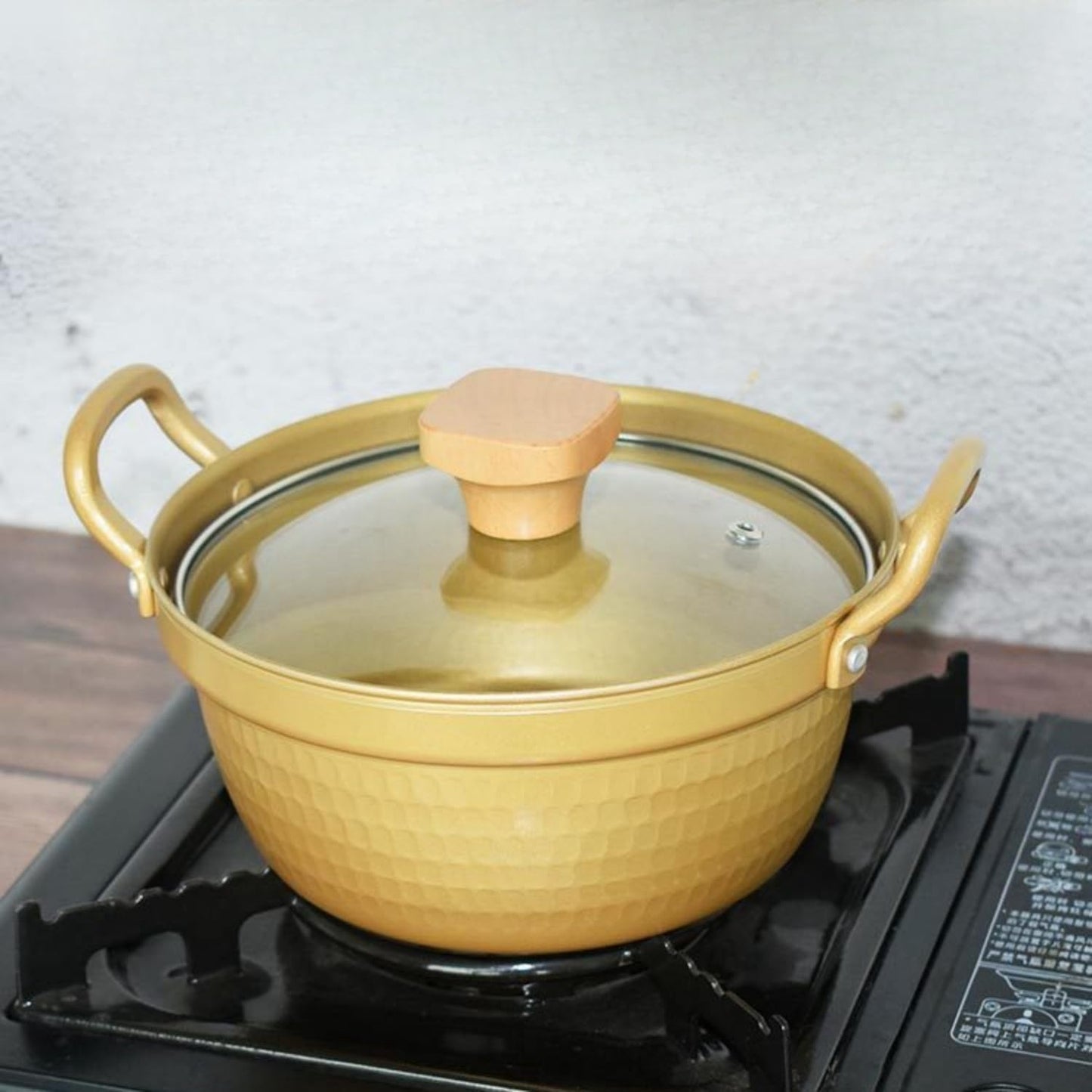 Kiwet Spill Proof Snow Flat Pot, Two-Handed Small Soup Pot, Hammered Pattern Sukiyaki Pot, Instant Ramen Pot, Small Soup Pot, Home Use, Commercial Nabe Udon Pot, Korean Ramen Pot, Kitchen Utensils,