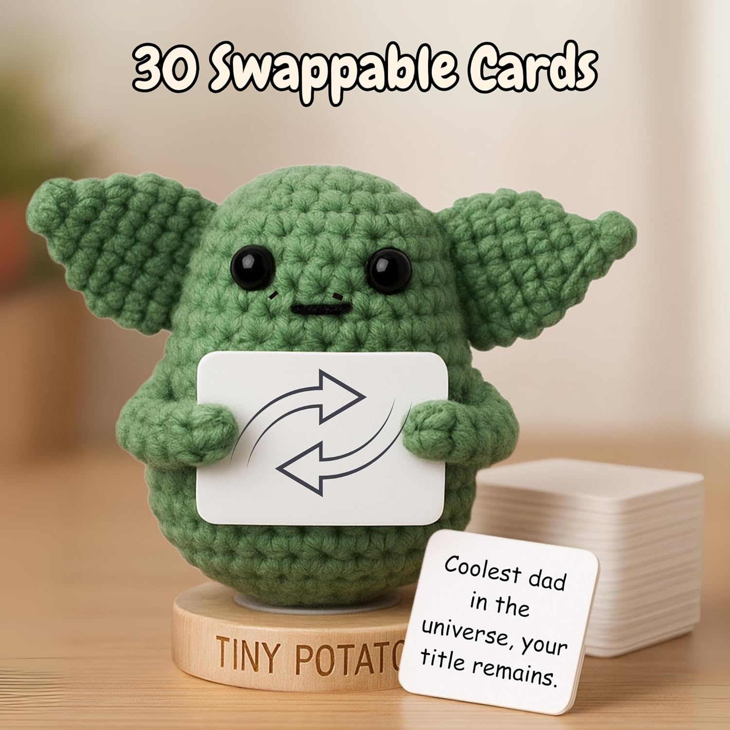 Regalos para papá de hijo y hija - Crochet positivo hecho a mano de Baby Yoda con 30 señales divertidas - Yoda mejor papá de Star Wars, regalo de cumpleaños para esposo, padrastro - Idea de regalo de